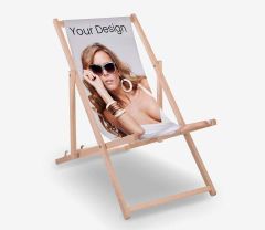 Ligstoel met bedrukking en houten frame